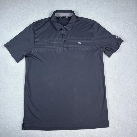 Travis Mathew Polo Shirt Mens Large Black Golf Performance Stripe Idealease Logo - Picture 1 of 9